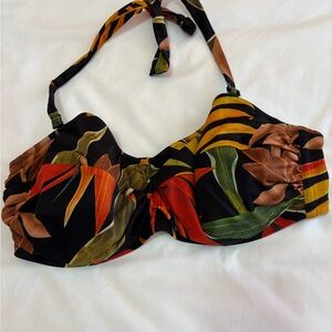Fantasie Black Tropical Floral Bikini Top with Red, Green & Gold Accents
